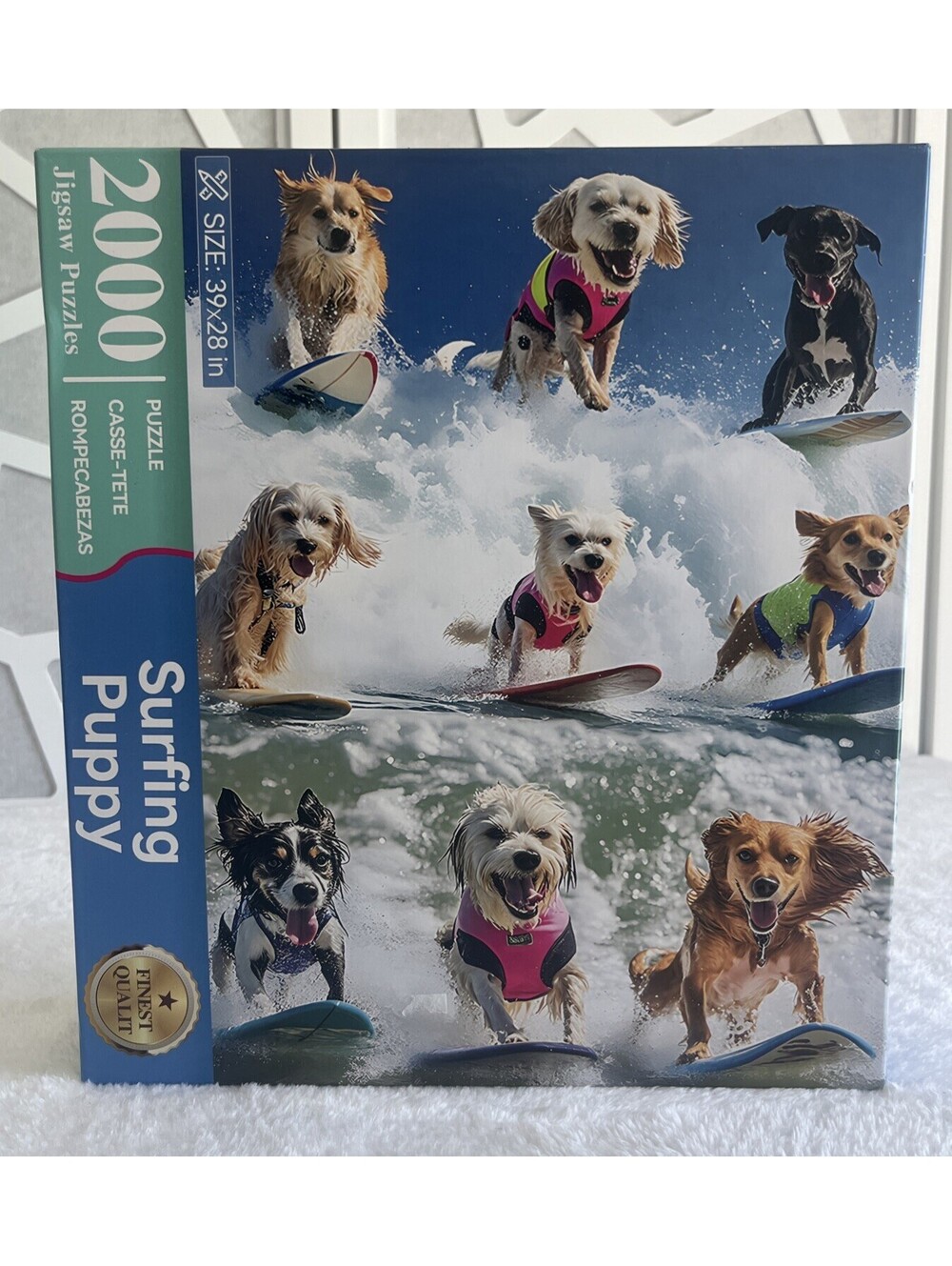 SURFING PUPPIES JIGSAW PUZZLE! 2000 Piece Ocean Waves Dog Collage